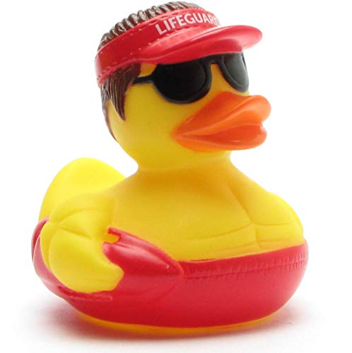 Rettungsschwimmer Badeente I Quietscheente I L: 8,5 cm I inkl. Badeenten-Schlüsselanhänger im Set von Duckshop