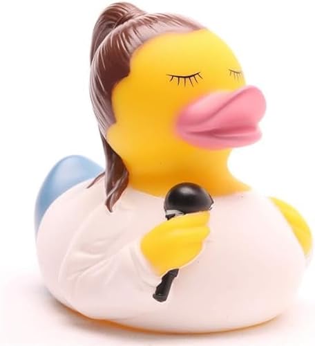 Duckshop I Sängerin Badeente inkl. Quietscheentchen-Schlüsselanhänger im Set I L8,5cm I Quietscheente I Geschenk für Musikliebhaber von Duckshop