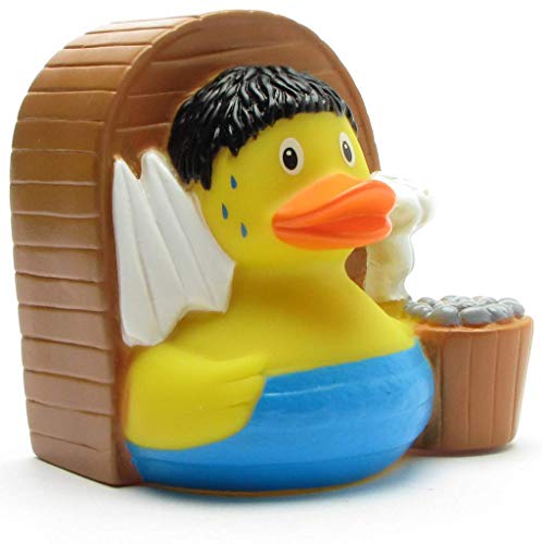 Sauna Badeente I Quietscheente I L: 8 cm I inkl. Gummienten-Schlüsselanhänger im Set I Geschenk für Saunaliebhaber von Duckshop