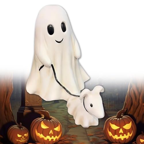 Geister-Statue Mit Laufendem Hund, Gruselige Geister-Halloween-Figur, Halloween-Geister-Hundestatuen, Statue Mit Laufendem Hund, Halloween-Figur, Halloween-Geister-Dekor for Drinnen Und Draußen(White von Duduoaw