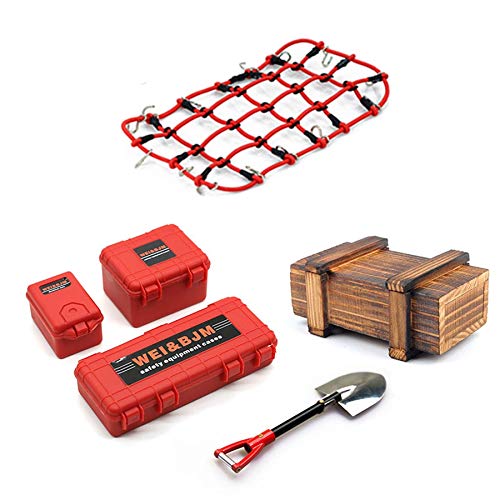 Duendhd 6-teiliges Set/Deko-Set, simuliert, Koffer, Netz, Schaufel, für TRX4 SCX10 90046 90047 Jimny VS4 RC Autozubehör - Rot von Duendhd