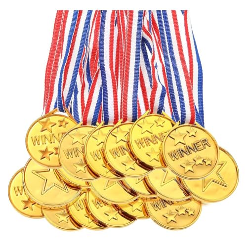 Duendhd Packung mit 30 Gewinner-Medaillen aus Kunststoff, goldfarben, für Kinder – perfekt für Sport, Wettbewerb und Partygeschenke von Duendhd