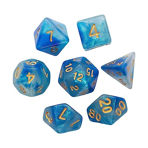 Duiaynke Polyedrisches Würfel-Set, D4, D8, D10, D12, D20, Acryl-Würfel für Rollenspiele, Kartenspiele (Blau-Weiß), 7 Stück von Duiaynke