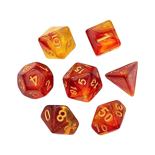 Duiaynke Polyedrisches Würfel-Set, D4, D8, D10, D12, D20, Acryl-Würfel für Rollenspiele, Kartenspiele (Rot Gelb) von Duiaynke