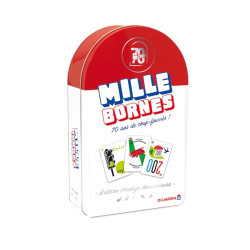 Dujardin Mille Bornes Prestige 70 Jahre – Gesellschaftsspiel – Kartenspiel – Erreichen Sie zuerst die 1000 Grenzen – Zum Spielen mit Familie oder Freunden – 2 Spieler bis 8 Spieler – ab 6 Jahren von Dujardin