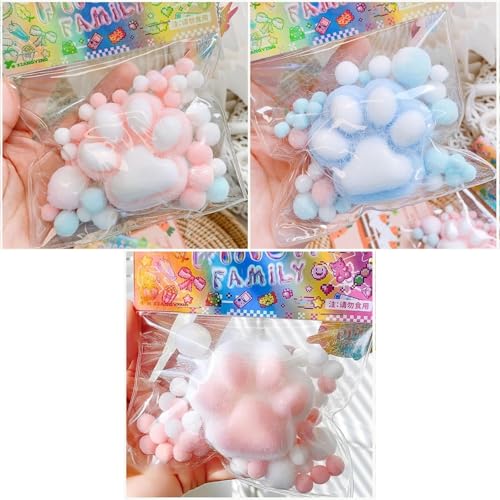 Dujuanus 3 Stück Cat Paw Squishy, Katzenpfoten Squeeze Quetschspielzeug, Riesiges Squishy-Spielzeug zum Stressabbau, Entspannungsspielzeug Katzenpfoten-Quetschbälle (Blau,Weiß,Rosa) von Dujuanus