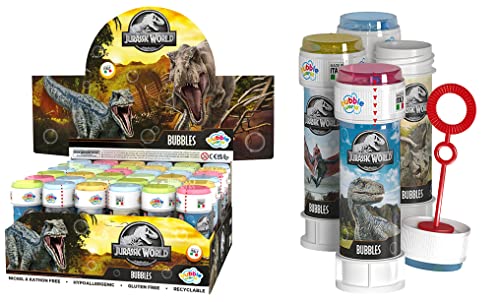 DULCOP - Pack mit 36 Jurassic Parc/Jurassic World Seifenblasen - Seifenblasen - 60 ml - 047335PA - Mehrfarbig - Kunststoff - Offizielle Lizenz - Kinderspielzeug - Outdoor-Spiel - Ab 3 Jahren von Dulcop