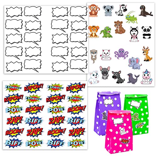 DuneDesign 64 Witzige Sticker für Geburtstagstüten Kinder Namenssticker - Deko Aufkleber Geschenktüten Kindergeburtstag - Geschenktaschen Give Away Tüten Mitgebseltüten Kindergeburtstag Gift Bags Kids von DuneDesign