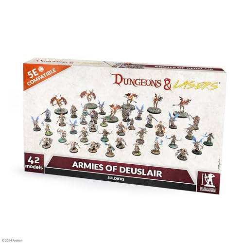 Dungeons & Lasers Armies of Deuslair Miniaturen-Set – 42 Modelle mit malerischen Basen – 5E kompatibel für DND- und Tabletop-RPG-Spiele – unlackiert und unmontiert – ab 14 Jahren von Dungeons & Lasers