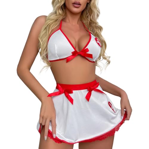 Duohropke Damen Krankenschwester Kostüm Ärztin Uniform Doktor Arztkittel Halloween Kostüm Cosplay Karneval Fasching Verkleidung von Duohropke