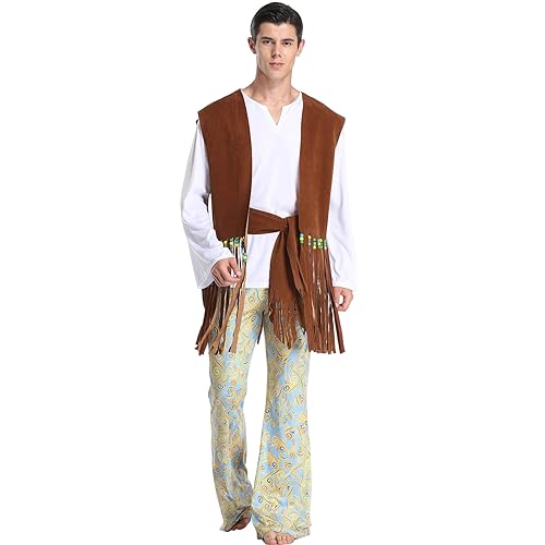 Duohropke Indianer Kostüm Herren, Faschingskostüme, Indianerin Kostüm Erwachsene Herren mit Fransen und Bunten Mustern, Indian Costume Set für Karneval Mottoparty Cosplay von Duohropke