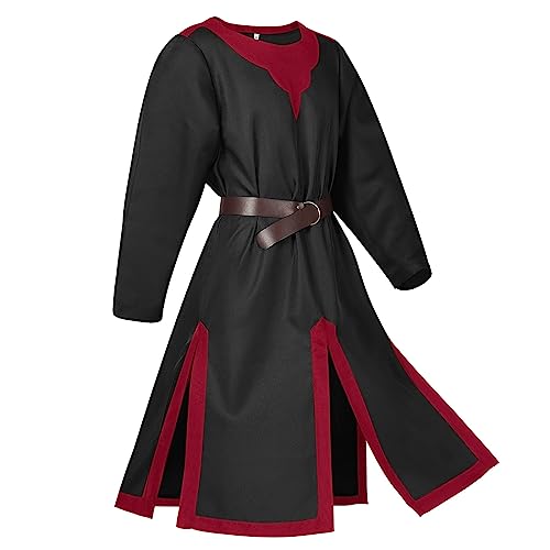 Duohropke Mittelalter Kleidung Herren, Kreuzritter Ritter Kostüm Wikinger Tunika Tempelritter Cosplay Outfits, Mittelalter Kostüm Herren Edel Tunika für Karneval Halloween Partys von Duohropke