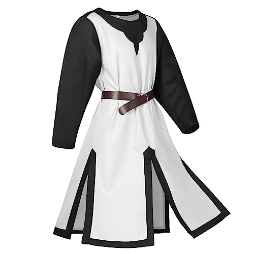 Duohropke Mittelalter Kleidung Herren, Kreuzritter Ritter Kostüm Wikinger Tunika Tempelritter Cosplay Outfits, Mittelalter Kostüm Herren Edel Tunika für Karneval Halloween Partys von Duohropke