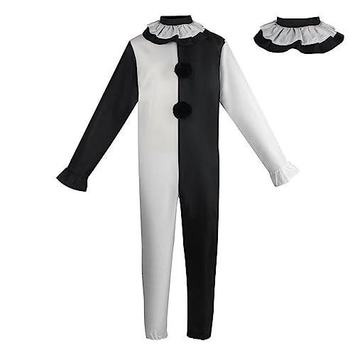 Duohropke Movie Killer Terrifier Clown Schwarz Weiß Jumpsuit Cosplay Kostüm Karneval Party Outfit für Herren Clown Overall Halloween Party Karneval Horror Anzug Set von Duohropke