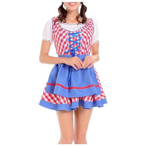 Duohropke Oktoberfest Kostüme Damen Deutsche Dirndl Kleider 3 Stück Bayerische Tracht Traditionelle Oktoberfest Outfits Biermädchen Dienstmädchen Plaid Schürze Verkleidung Karneval Halloween Cosplay von Duohropke