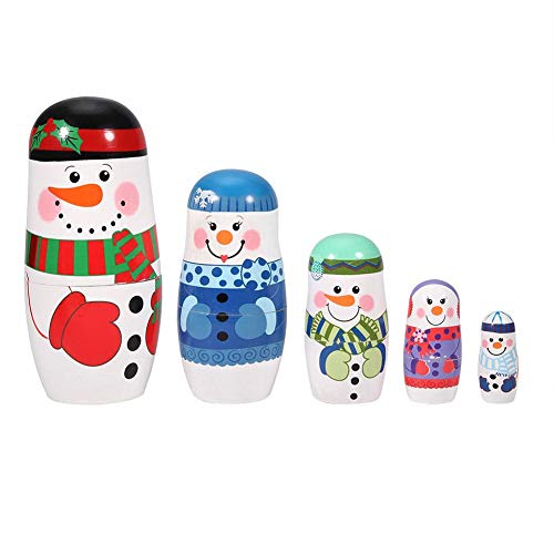 Hölzerne Nesting Dolls, 5pcs Weihnachten Handbemalte Matroschka Stacking Puppen Russische Verschachtelungs-Puppen-Set Geschenk-Hauptdekoration(Schneemann) von Duokon