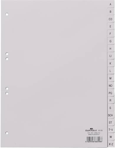 Durable 6510 Register DIN A4 A-Z Polypropylen Grau 20 Registerblätter geprägte Taben 651010 von Durable