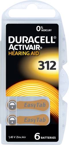 Duracell Hörgerätebatterie ZA 312 1.45V 6 St. 160 mAh Zink-Luft Activair 312 von Duracell