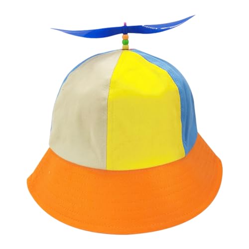 Bunte Patchwork Hut Party Cap mit Propeller Lustige Hubschrauber Cap mit Propeller Baseball Cap für Erwachsene und Kinder Einstellbare Größe Fischer Hut (orange, Erwachsene) von Durdiiy