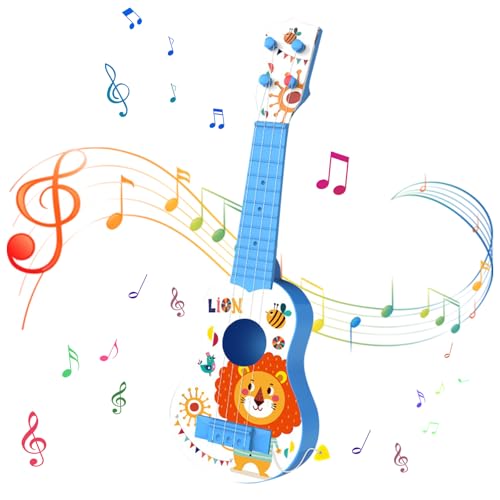 Durdiiy Gitarre für Kinder, 43 cm Blaue Kindergitarre, Musikinstrument für Kinder, Mini-Gitarre Ukulele Gitarre Spielzeug mit 4 verstellbaren Saiten Für Kleinkinder Anfänger Jungen Geschenk (Löwe) von Durdiiy