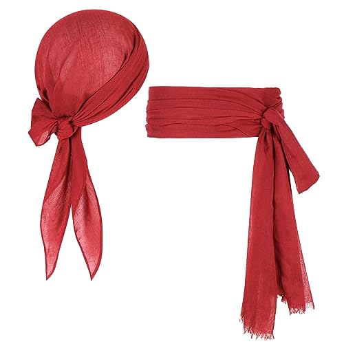 Durio Halloween Piraten Kostüm Damen Herren Renaissance Piraten Bandana Schärpe Gürtel Kopftuch Halloween Kostüme für Damen B2 Rot Einheitsgröße von Durio