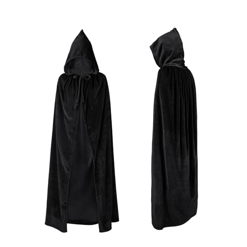 Durio Umhang Unisex Kostüm Halloween Karneval Kostümumhang mit Kapuze Vampir Cape Partybekleidung Schwarz Länge 130 von Durio