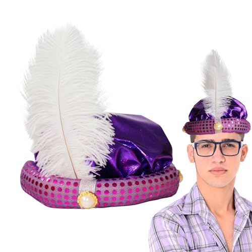 Duroecsain Aladdin-Hut | Aladdin Sultan Turban – mit Feder und Perle Prinz Turban Hut Wunderschönes Design mit Pailletten für Foto-Requisiten mit glänzendem Aussehen von Duroecsain