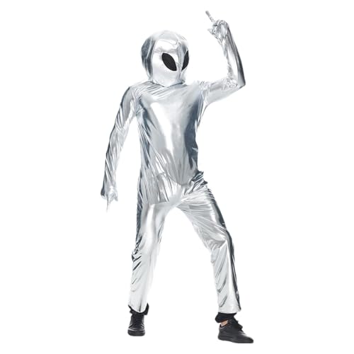 Duroecsain Außerirdischer Bodysuit - UFO-Astronautenbody Kostüm, Weltraum-Roaming-Kostüm für die Weltraumparty | Lustiger Alien-Kostümstoff der Bühnenshow, silberfarben von Duroecsain