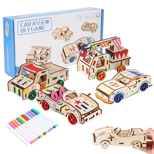 Duroecsain Auto-Montageset, Autolack-Set aus Holz – Auto Puzzle aus Holz 3D | Puzzle für Autolackierung aus Holz, Rennauto zum Zusammenbauen, Handwerk, Basteln von Duroecsain