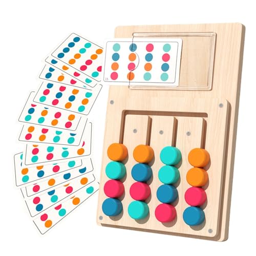 Duroecsain Brettspiel zur Farbabstimmung, Puzzle-Spielzeug zur Farbabstimmung, Farbsortierbrett für Kinder, 4-Farben-Holz-Schachlabyrinth für die Farberkennung von Kindern mit 12 Papierkarten von Duroecsain