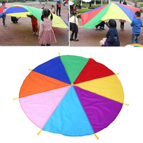 Duroecsain Bunter Fallschirm für Kinder, Kinder Spielen Fallschirmspielzeug - Regenbogen-Fallschirm-Spielzeugzelt-Spiel,Mit Griffen Durchmesser 2 Meter Gruppenteam Kooperative Spielturngeräte von Duroecsain