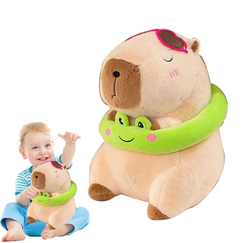 Duroecsain Gefüllte Capybara, Capybara Stuffed Animal,Süße Capybara mit Froschschwimmringen süße Plüsch -Tier -Puppenspielzeug | Lustige Plüschpuppen -Home -Dekoration, 33 cm/13 -Zoll -Home von Duroecsain