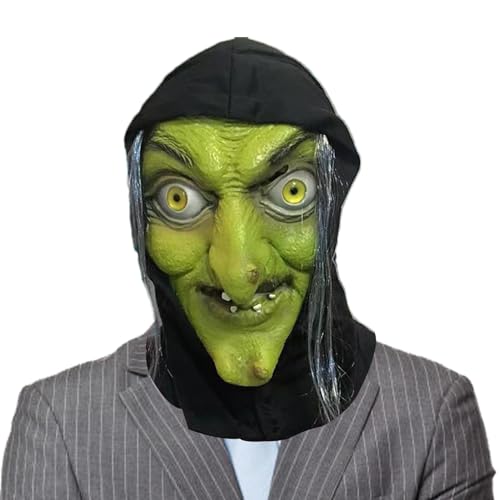 Duroecsain Grüne Hexen-Gesichtsmaske, Hexen-Gesichtsmaske für Erwachsene,Halloween-Gesichtsmaske | Neuheit Latex Creepy Adult Party Cosplay Requisiten für Creepy Dress Up - Party Requisiten Adult von Duroecsain