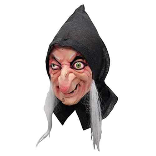 Duroecsain Halloween-Maske, Hexenmaske, gruselige Halloween-Horrormaske von alten Frauen mit Haar-Latexmaske für Halloween, Kostüm, Prop von Duroecsain