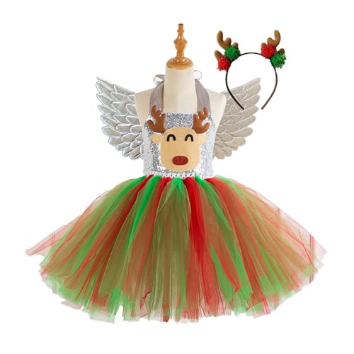 Duroecsain Hirschkostüm für Mädchen,Kinder-Hirschkostüm für Mädchen | Tutu Kleid Cosplay Outfit,Weihnachtskostüm mit Stirnband und Feenflügeln, Verkleidungskostüm für Mädchen von Duroecsain