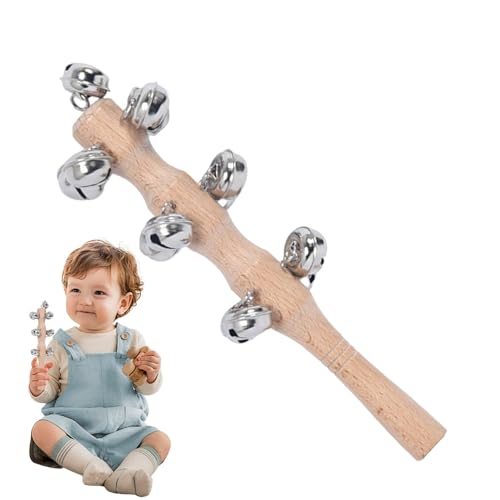 Duroecsain Hölzerne Jingle Handglocken, Handheld -Schlittenglocken | Percussion Musical Instrument Shaker Toy Rassle | Schlitten Jingler Bell Stick für Bühnenaufführung Geburtstagstanzkonzerte von Duroecsain