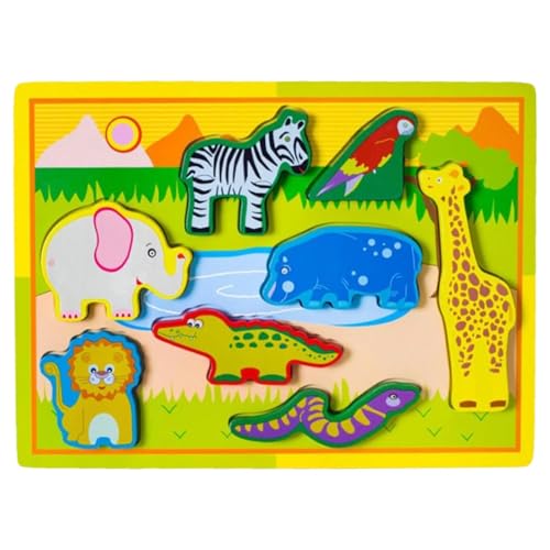 Duroecsain Holzpuzzle für Kleinkinder, Holzpuzzlebrett - Tier-Puzzle-Brettspielzeug,Handgefertigtes Spielzeugset mit glatten Kanten für Reisen, Picknick, Outdoor, Zuhause, Schule von Duroecsain