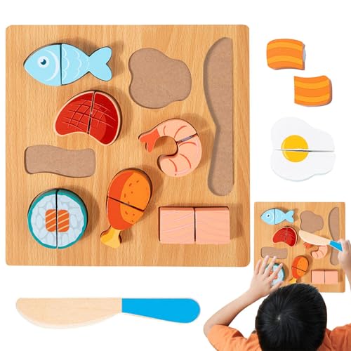 Duroecsain Holzpuzzles für Kinder,Holzpuzzles für Kinder | Lern- und Kreativitätsförderndes Spielzeug,Vorschulspielzeug zum Schneiden von Lebensmitteln für Kleinkinder, Feinmotorik-Sensorspielzeug für von Duroecsain