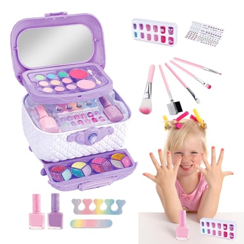 Duroecsain Kinder-Make-up-Set, Make-up-Set für Kinder, Make-up-Set für kleine Mädchen, waschbar, Nagelkunst-Zubehör, Prinzessinnen-Puppen, verkleiden Sich Spielzeug, Spielen echtes Make-up-Set für von Duroecsain