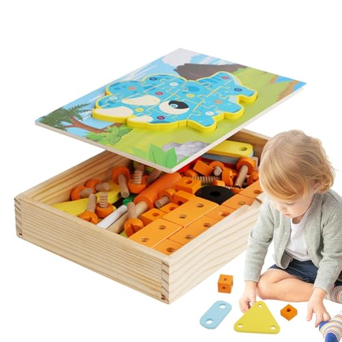 Duroecsain Kinder Spielen Zimmermannsset, Bauwerkzeuge aus Holz,Konstruktionsspielzeug-Set aus Holz | Pädagogisches STEM-Vorschulspielzeug, interaktives Zeichenbrett-Set mit Blöcken und Rätseln für von Duroecsain