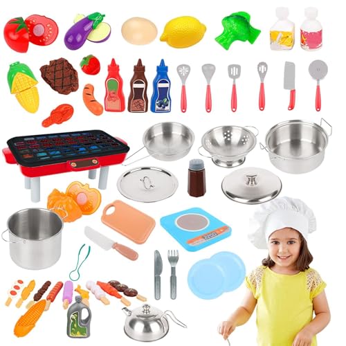 Duroecsain Kinderküchen-Spielset, Kochutensilien für Kleinkinder, Spielküchenzubehör, 52-teiliges Kochgeschirr für Kleinkinder, zum Spielen, Kochen, frühes Lernen, Küchenspielzeug-Set für Kinder von Duroecsain