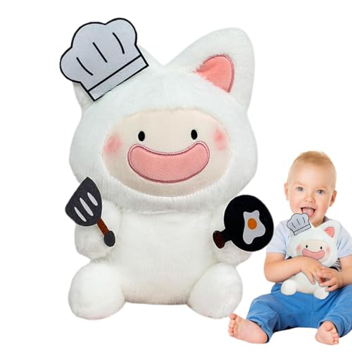 Duroecsain Kleines Chef-Plüschtier, Plüschtier – niedlicher weißer Fuchs, Chef Plushie | weiches Plüschtier 9,84 Zoll, niedliches Spielzeug, Kissen für Schlafsofa von Duroecsain