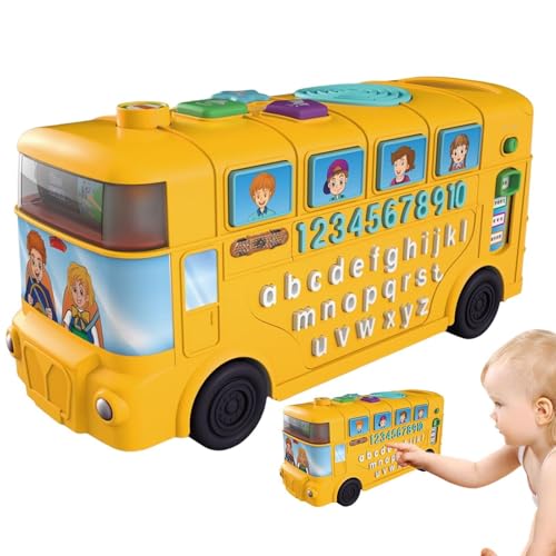 Duroecsain Lernbus mit Licht, Buchstabenlernbus,Alphabet -Nummer Schulbus | Phonetics Wheel Gear Game Preschool Bildungsspielzeug für Kleinkind von Duroecsain