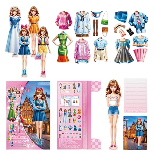 Duroecsain Magnetische Anziehpuppe mit Outfits, Magnetspiel Anziehfiguren Mädchen, Tragbare Magnetische Prinzessinnen Dress Up Spielset für Mädchen, Magnetspiel Box Anziehpuppe für Kinder von Duroecsain