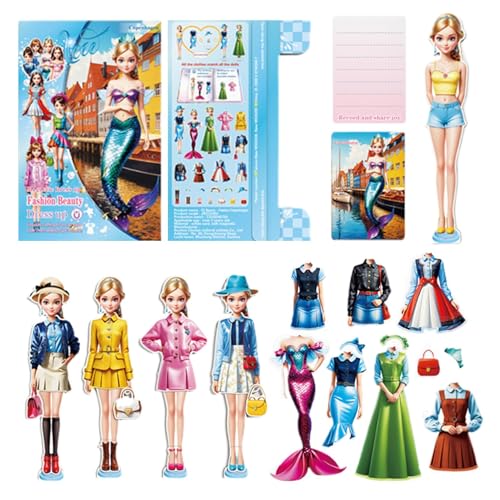 Duroecsain Magnetische Anziehpuppe mit Outfits, Magnetspiel Anziehfiguren Mädchen, Tragbare Magnetische Prinzessinnen Dress Up Spielset für Mädchen, Magnetspiel Box Anziehpuppe für Kinder von Duroecsain