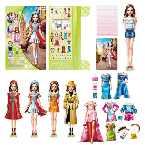 Duroecsain Magnetische Anziehpuppe mit Outfits, Magnetspiel Anziehfiguren Mädchen, Tragbare Magnetische Prinzessinnen Dress Up Spielset für Mädchen, Magnetspiel Box Anziehpuppe für Kinder von Duroecsain