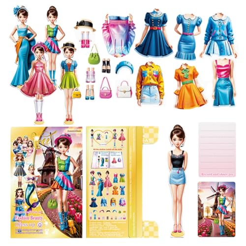 Duroecsain Magnetische Anziehpuppe mit Outfits, Magnetspiel Anziehfiguren Mädchen, Tragbare Magnetische Prinzessinnen Dress Up Spielset für Mädchen, Magnetspiel Box Anziehpuppe für Kinder von Duroecsain