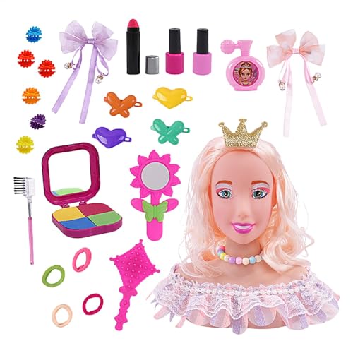 Duroecsain Make-up-Spielset-Puppe, Make-up-Kopfpuppe | Puppen-Haarstyling-Kopf 28 Stück für Mädchen | Friseur-Styling-Kopf, Puppen-Make-up, halbkörperiges Spielzeug, für Haar-Styling von Duroecsain