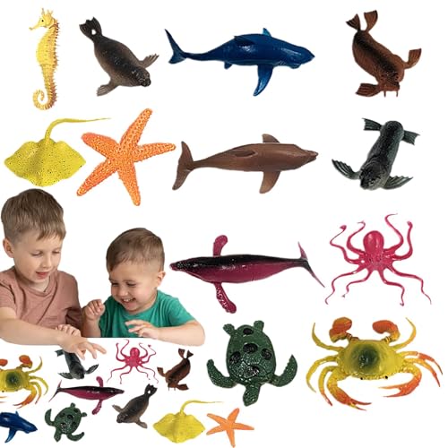 Duroecsain Meeresfigur Badespielzeug,Tierspielzeug-Set - Meerestier-Figuren, Spielzeug, 12 Stück, realistisches Tierspielzeug,Verschiedene Lernspielzeuge, Marine-Badespielzeug für Kinder und von Duroecsain