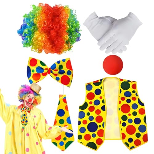 Duroecsain Party-Clown-Kostüm, Clown-Kostüme für Damen - 6-teiliges Rollenspiel-Clown-Kostüm-Set | Kreatives Karnevalsclown-Kostüm für Damen, Rollenspiele, Teenager, Herren von Duroecsain